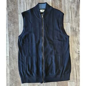 Southern Pines Sweater Vest Full Zip Golf Mens Size Large Pockets Knit Leather